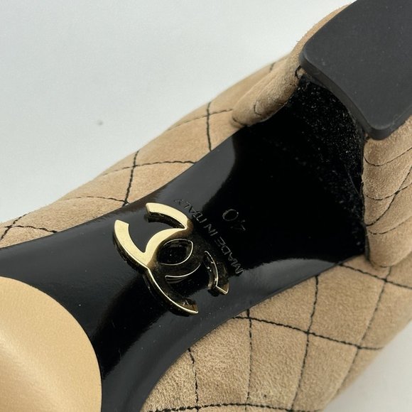 CHANEL 22B Quilted Suede Patent Cap Toe Pumps Heels Shoes - Picture 11 of 14